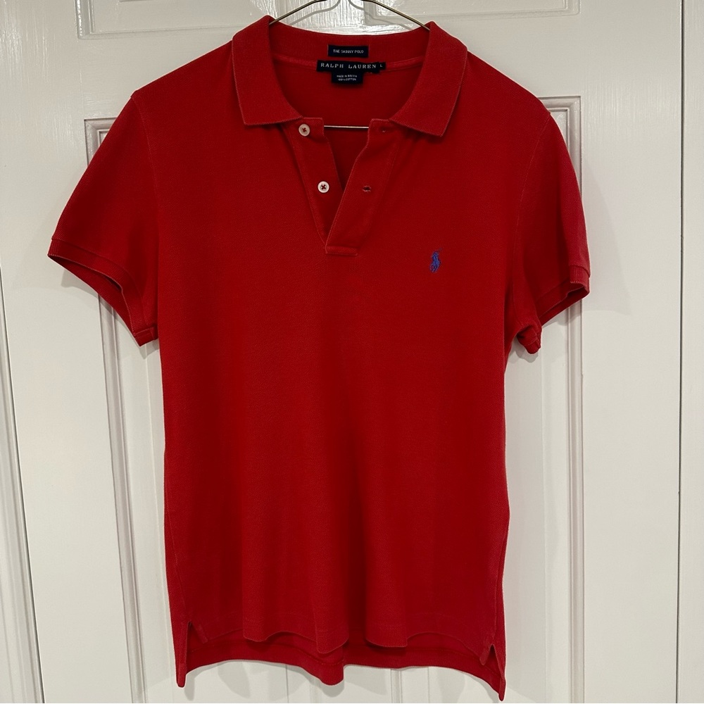 Ralph Lauren Polo the skinny polo red 100% cotton women’s polo size L
